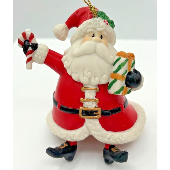 Home Interiors Santa Claus Bell Ornaments Ceramic Dangling Feet Original Box - Picture 4 of 16